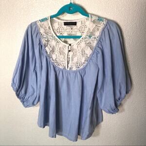 Sanctuary Flowy Lace Blue Peasant Top Sz Medium